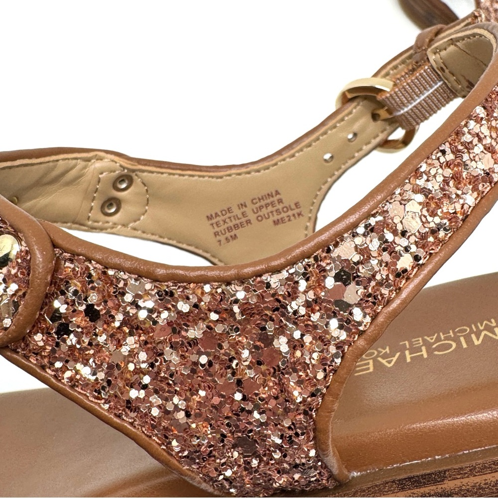 MICHAEL Michael Kors MK Plate Thong Sandals Chunky Glitter Rose Gold Size 7.5 - Picture 8 of 13